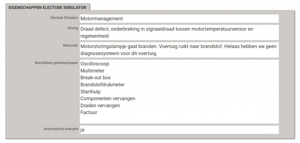 Het antwoord van de storing. Studenten zien alleen de klacht.