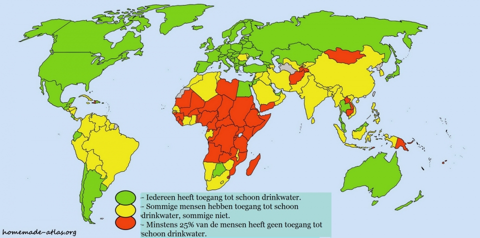 Afbeelding 5: Wereldkaart over de verdeling van schoon drinkwater