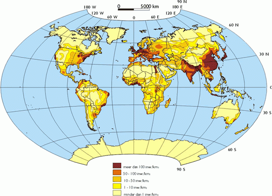 Bevolkingsdichtheid in de wereld