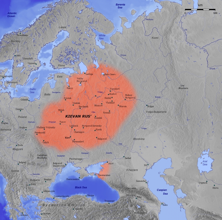 Het Kievse Rijk op haar grootste, klik voor een vergrote versie