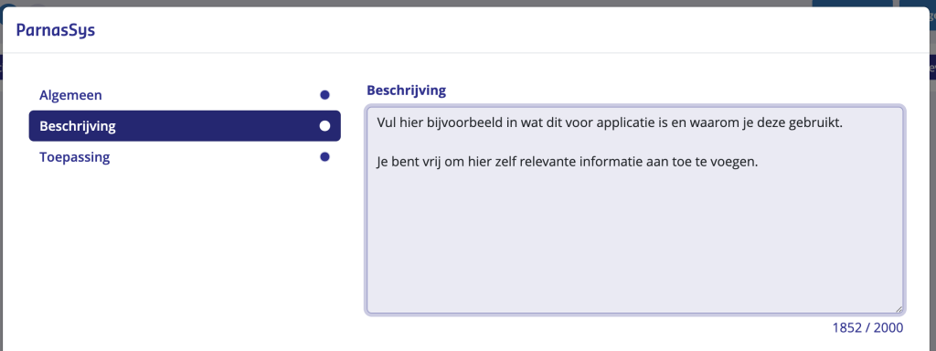 Geef zelf een beschrijving aan de applicatie