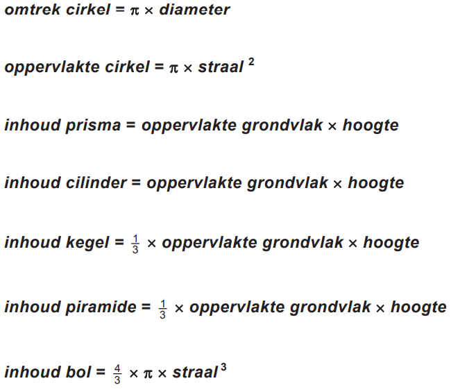 Formules inhoud ruimtefiguren