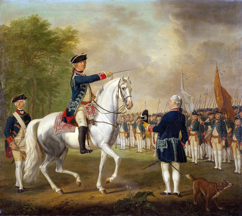Exercitie van het regiment Hollandsche Gardes in de Koekamp te 's-Gravenhage onder bevel van J. van Kretschmar - Tethart Philip Christian Haag, 1778 (Publiek domein - Nationaal Militair Museum)