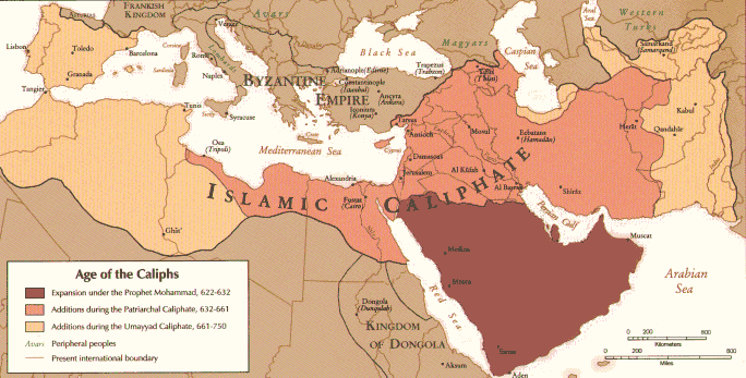 Het Arabische rijk op zijn hoogte punt/grootst in 750