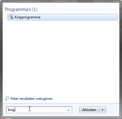 Zoek op knipprogramma in menu start