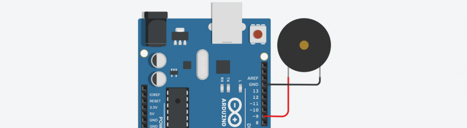 Een simpele buzzer aangesloten op de een Arduino. Dankzij de code maakt de buzzer 11 keer een geluid met willekeurige tijden tussen elk geluid. Na de 11 keer stopt de buzzer.