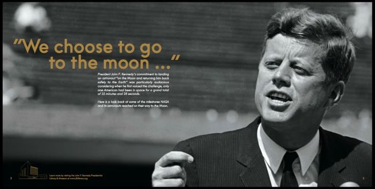 President Kennedy van de Verenigde Staten geeft op 25 mei 1961 een speech over het trotseren van de ruimte. In die tijd waren wij nog niet vaak in de ruimte geweest!