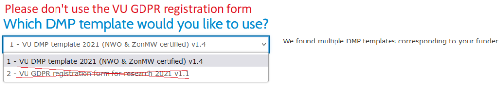 A screenshot highlighting to not use VU Amsterdam GDPR Registration form