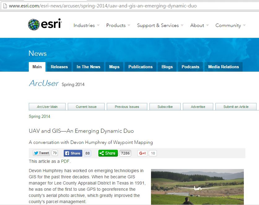Printscreen van het artikel van Esri over drones en GIS