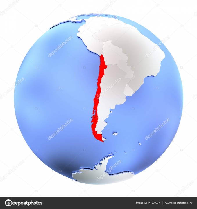 Figuur 1: Chili op metalen wereldbol geïsoleerd– stockafbeelding