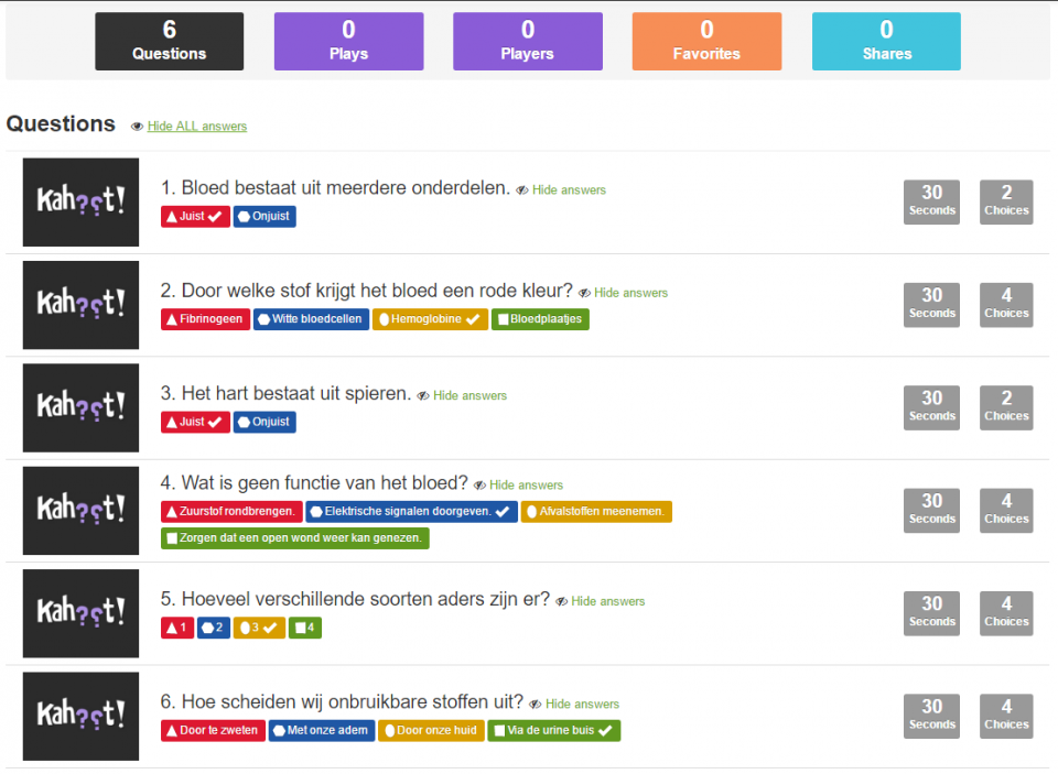 Les 1; Kahoot. Deze kahoot gebruik ik zoals beschreven in mijn eerste les.