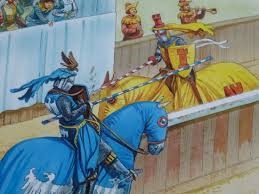 Hier zijn ridders met hun lans bezig.