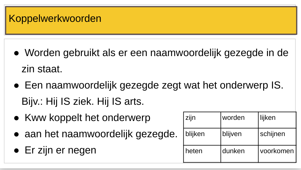 Gereedschap om het koppelwerkwoord in een zin te herkennen.