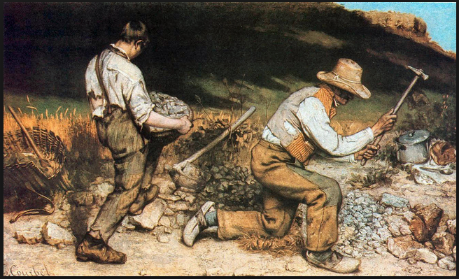 Courbet: de steenbrekers, 1849, formaat 259 x 160 cm