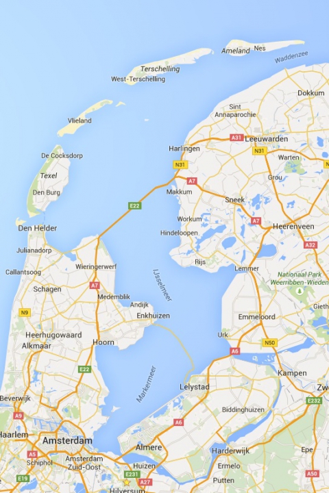 Het IJsselmeer en de randmeren (bron: Google Maps)