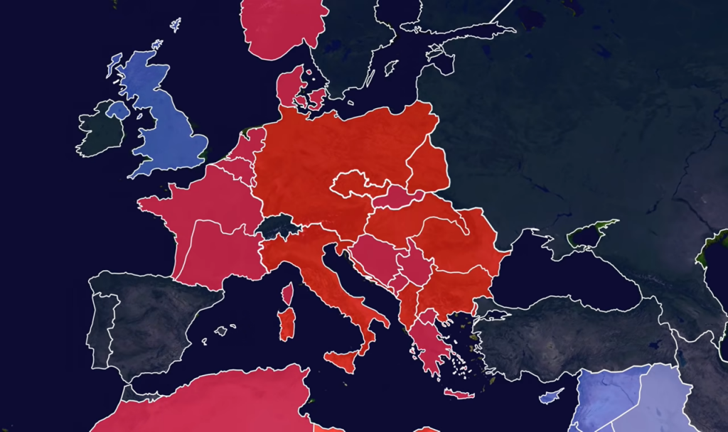 Europa, 1941 (Rood is veroverd gebied door de Duitsers).