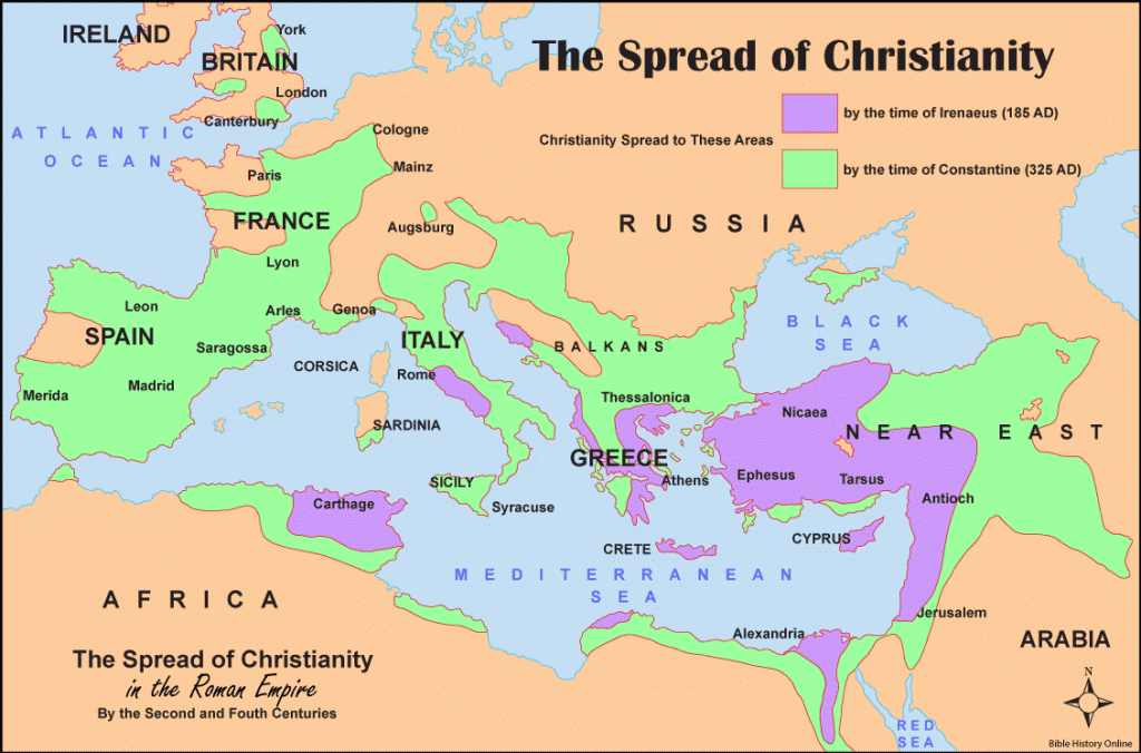 Afbeelding 9: Verspreiding Christendom 185 tot 325 n.C