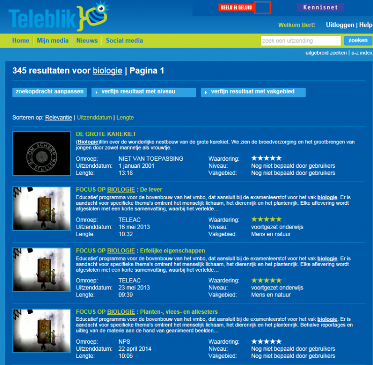 Telelblik resultaat zoekvraag ''Biologie'