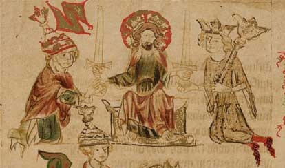 Christus geeft twee zwaarden aan  de paus en de keizer (de twee machten)