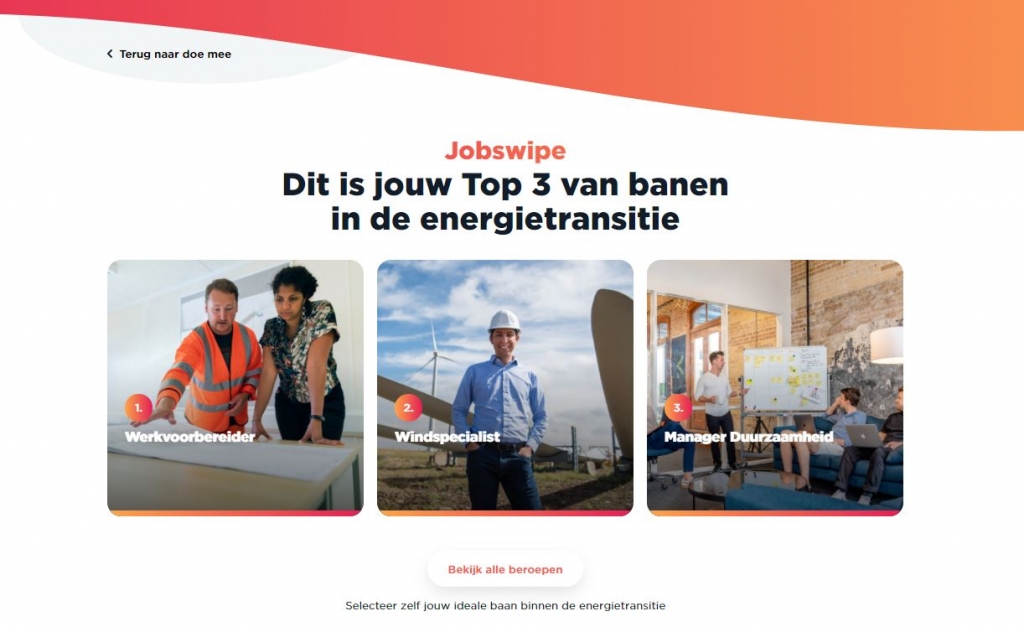 Het resultaat van de Jobswipe is een top 3 aan banen in de energiesector