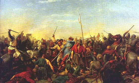 De Slag van Stamford Bridge. Schilderij van Peter Nicolai Arbo. Bron: Wikimedia Commons (Publiek domein).