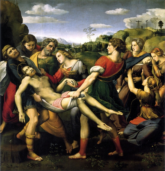Het lichaam van Jezus is van het kruis gehaald en wordt naar het graf gebracht.