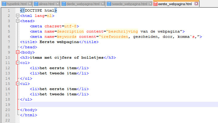 HTML code lijst