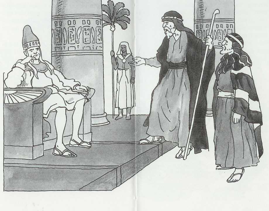 Mozes en Aäron bij de farao.