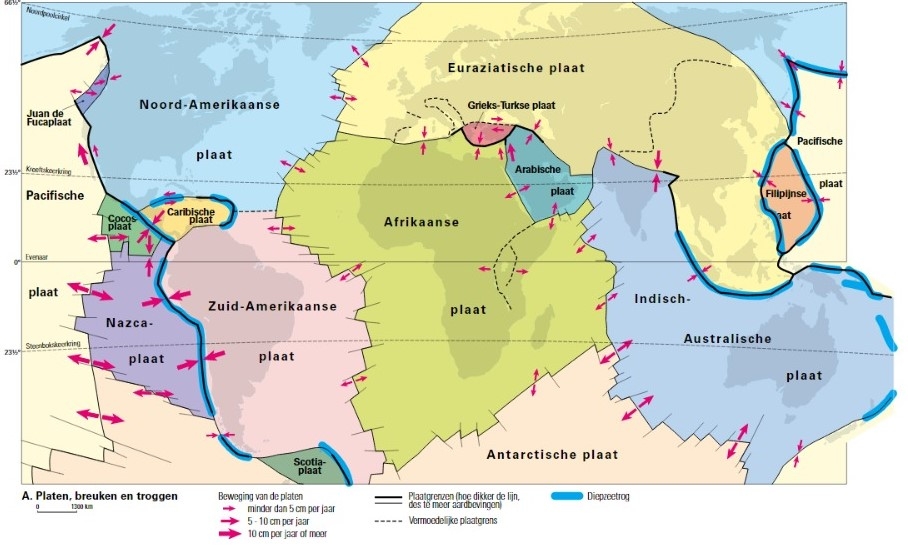 Kleine Bosatlas (kaart 194) Platentektoniek Opdracht 12 en 13c