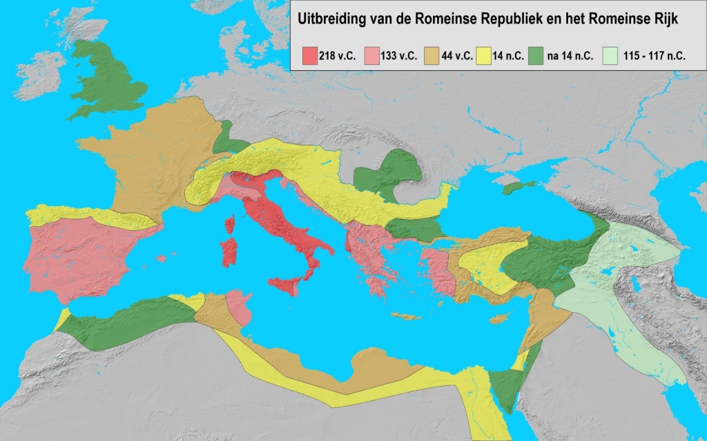 Afbeelding 1: Verspreiding van het Romeinse Rijk