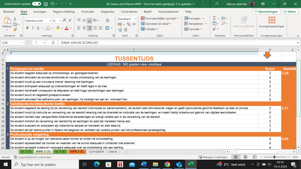 Tussentijds ingevuld door Yvonne