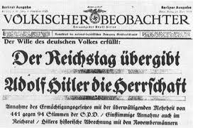 De rijksdag geeft aan Hitler de Heerschappij. Headline uit de "volkische Beobachter"