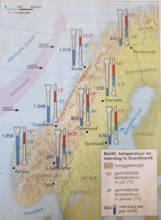 Reliëf, Temperatuur en Neerslag in Scandinavië