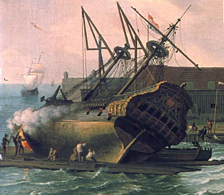 VOC schip op de helling in Delfshaven