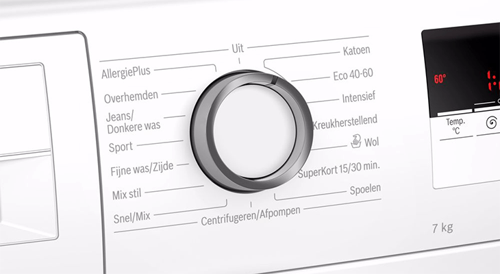 Voorbeeld van de wasprogramma's op de machine