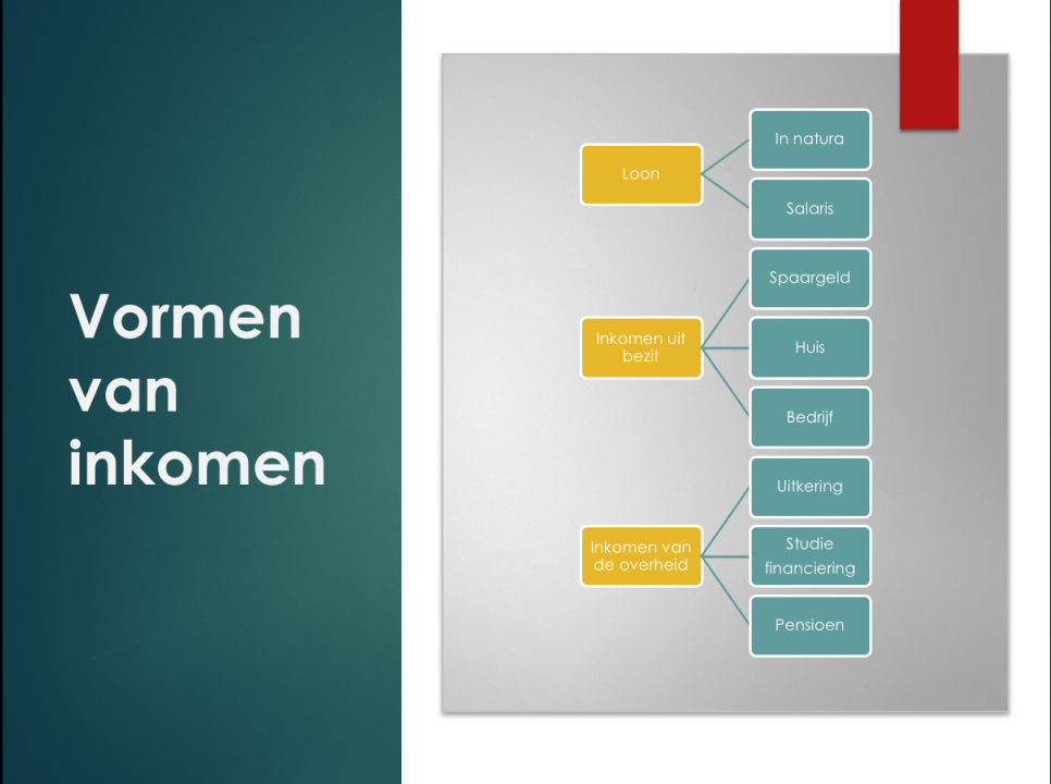 Schematisch weergave 3 vormen van inkomen met voorbeelden