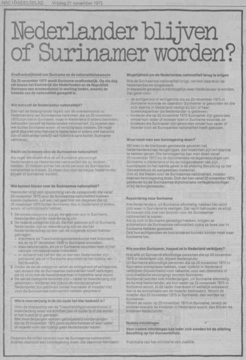 Krantenartikel 1975 Nederlander of Surinamer?