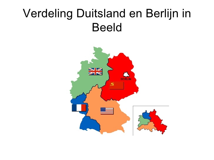 Het grote plaatje is de verdeling van Duitsland. Het kleine plaatje is de verdeling van Berlijn.