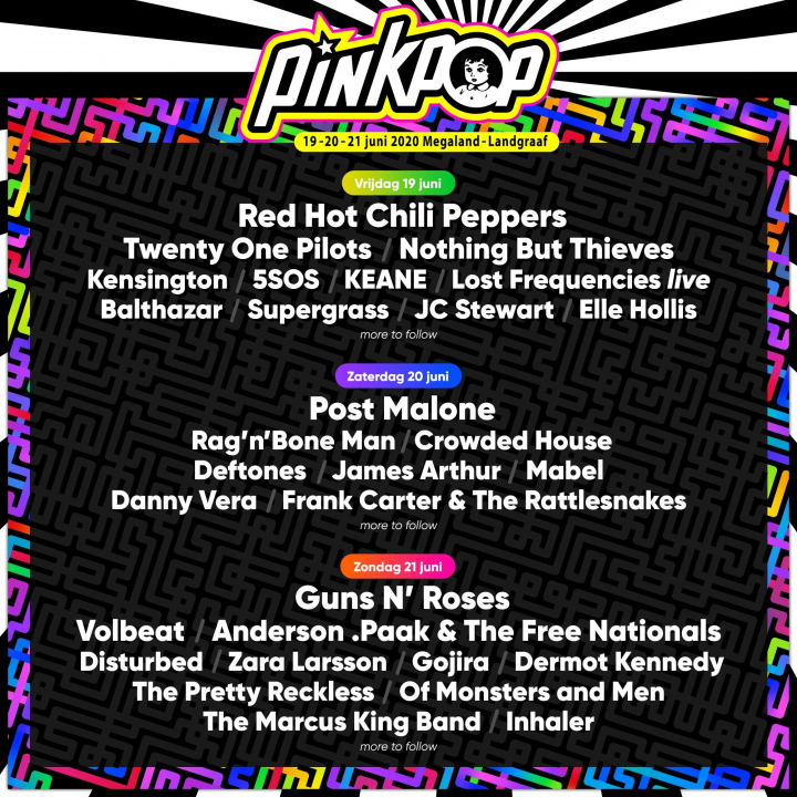 De line-up van Pinkpop 2020, een informatieve tekst