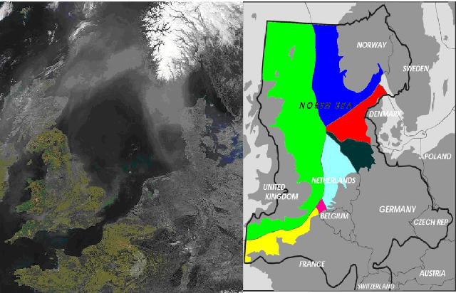 Verdeling van de Noordzee foto en kaart.
