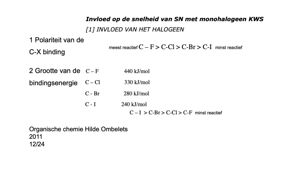 Invloed van het halogeen op de snelheid bij SN halogeenalkanen 1