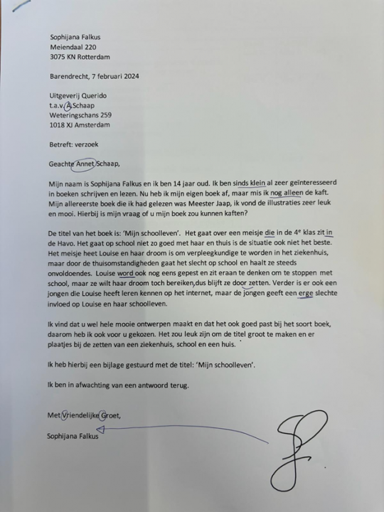 Eerste versie van de brief