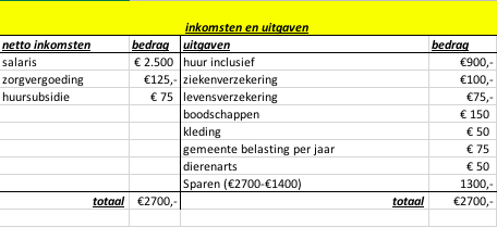 Voorbeeld van een begroting