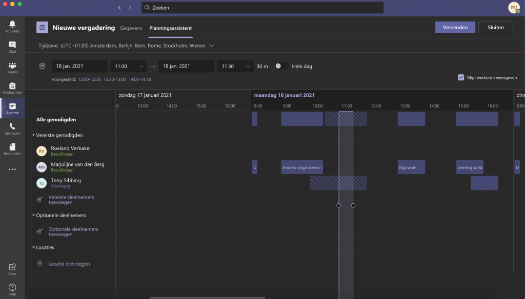 Gebruik de planningsassistent om de beste tijd te kiezen voor de vergadering
