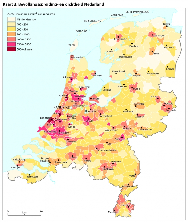 Waar in Nederland is de bevolkingsdichtheid het hoogst?