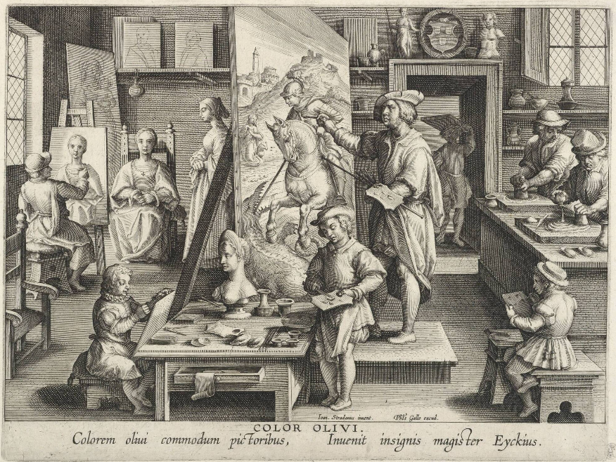 Het atelier van de kunstenaar en de opleiding van de leerlingen