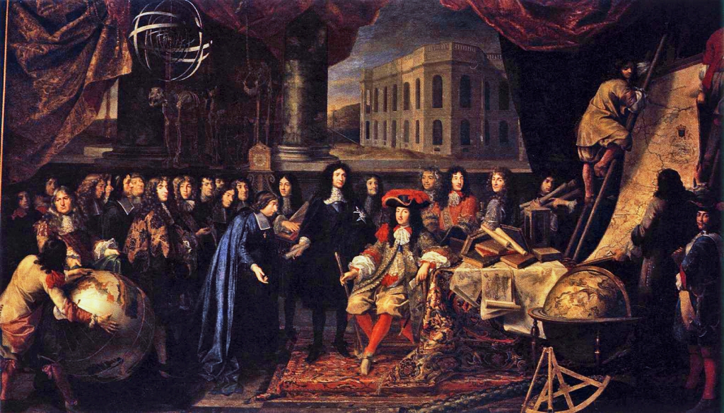 Colbert presenteert de leden van het wetenschappelijk genootschap aan Lodewijk XIV, 1667