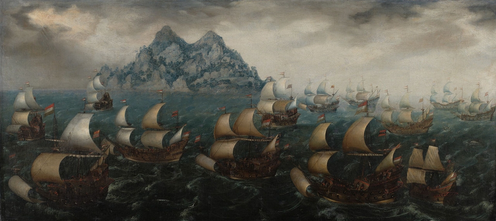 Een vloot van de Verenigde Oostindische Compagnie voor de kust van West-Afrika (Adam Willaerts, 1608)