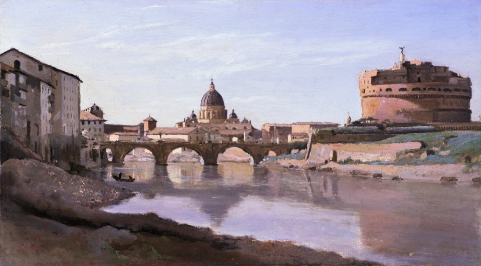 Camille Corot, zicht op Rome: kasteel Sant’Angelo, 1826-7