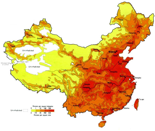 Bevolkingsdichtheid China